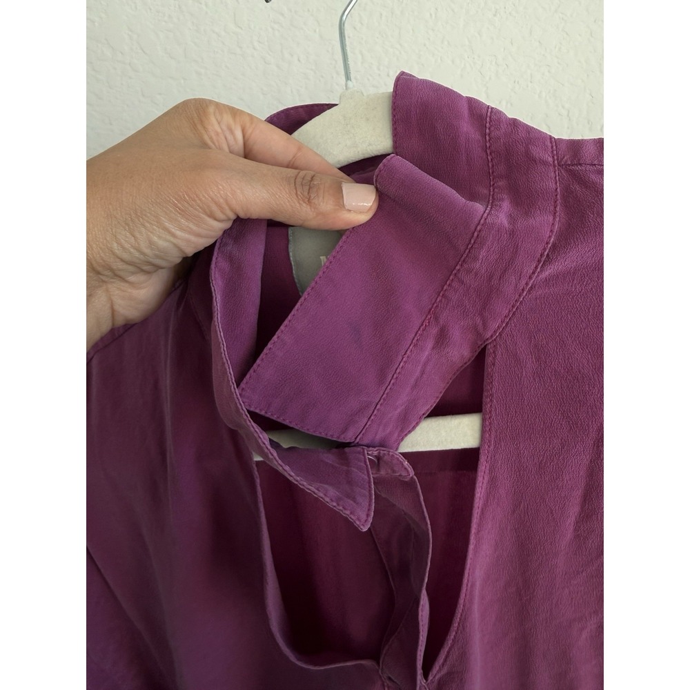 Maeve Anthropologie Silk Blouse Women's Large Magenta Cut Out Long Sleeve Career - Picture 9 of 11